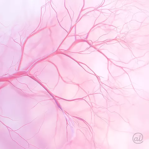 Medizinisches Motiv mit verästelten Nervenbahnen in rosa Tönen.